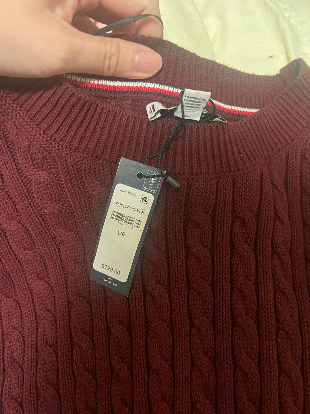 Tommy Hilfiger Burgundy Cable Knit Sweater - L - photo 2