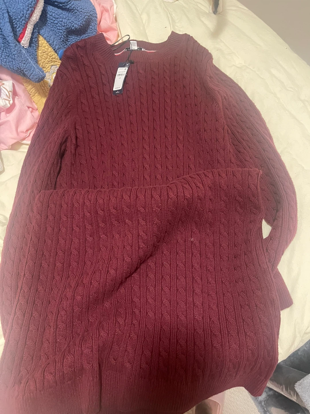 Tommy Hilfiger Burgundy Cable Knit Sweater - L