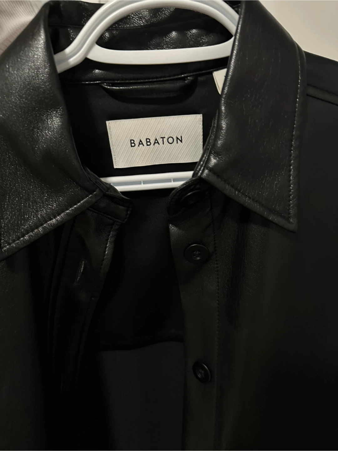 Babaton Black Vegan Leather Shirt Jacket