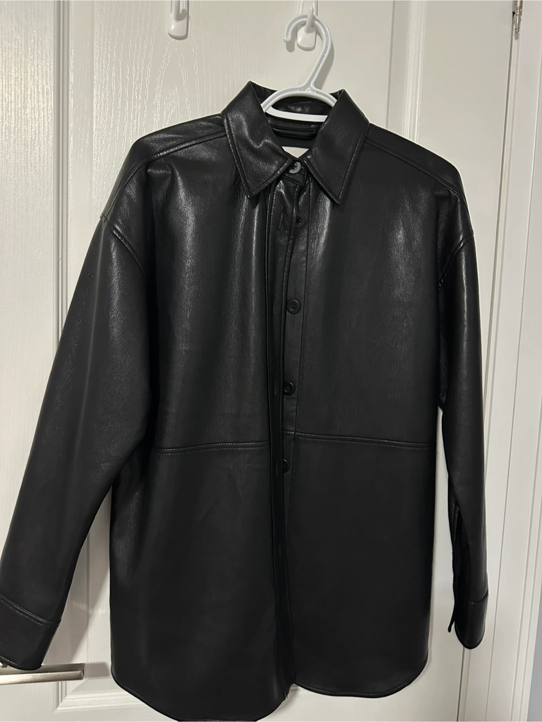 Babaton Black Vegan Leather Shirt Jacket - photo 2