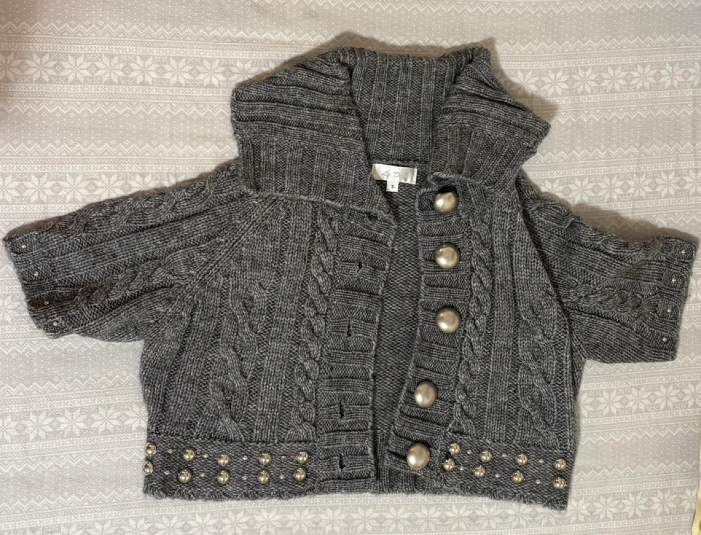 Dark Grey Knit Cropped Cardigan - Size Small