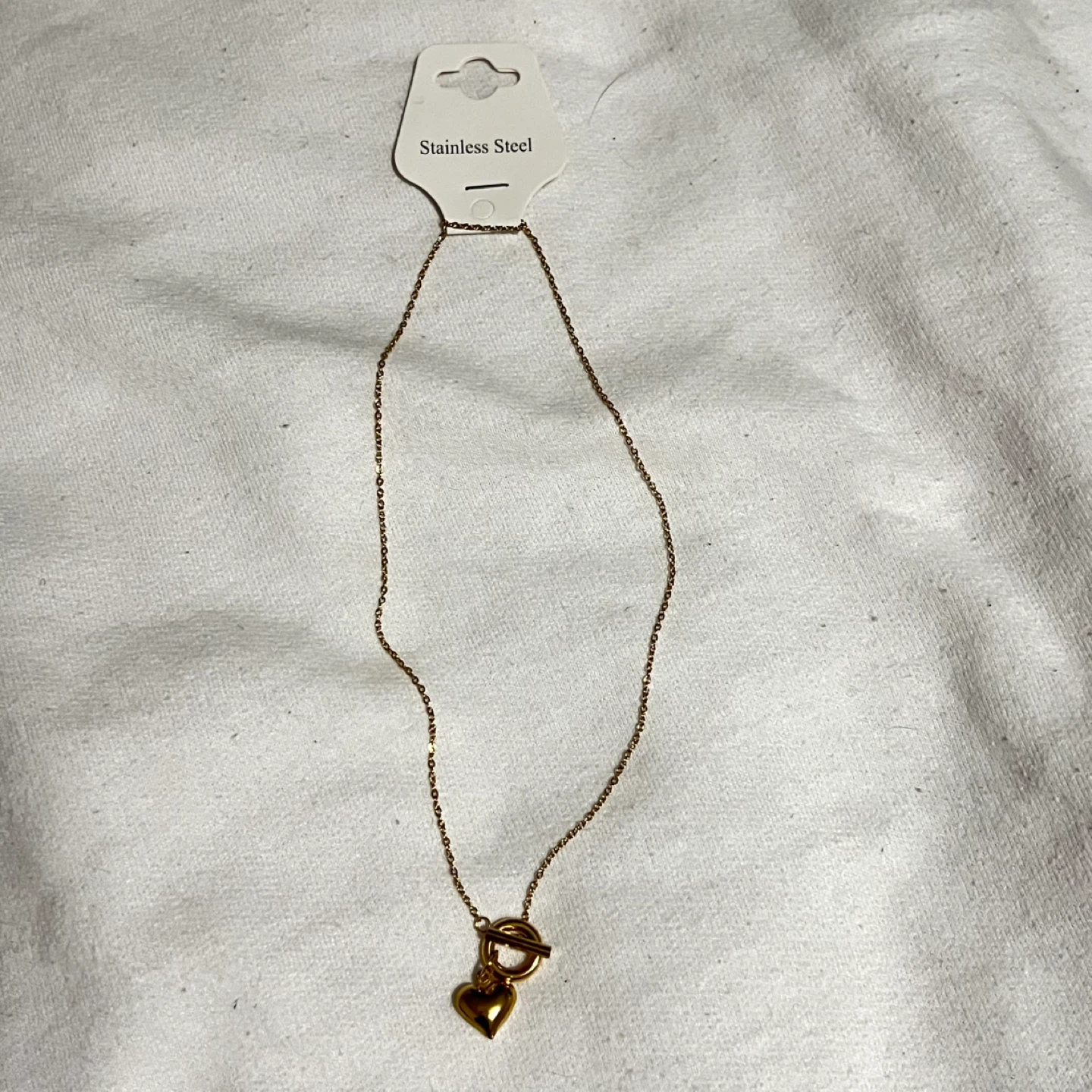Gold Stainless Steel Heart Toggle Necklace