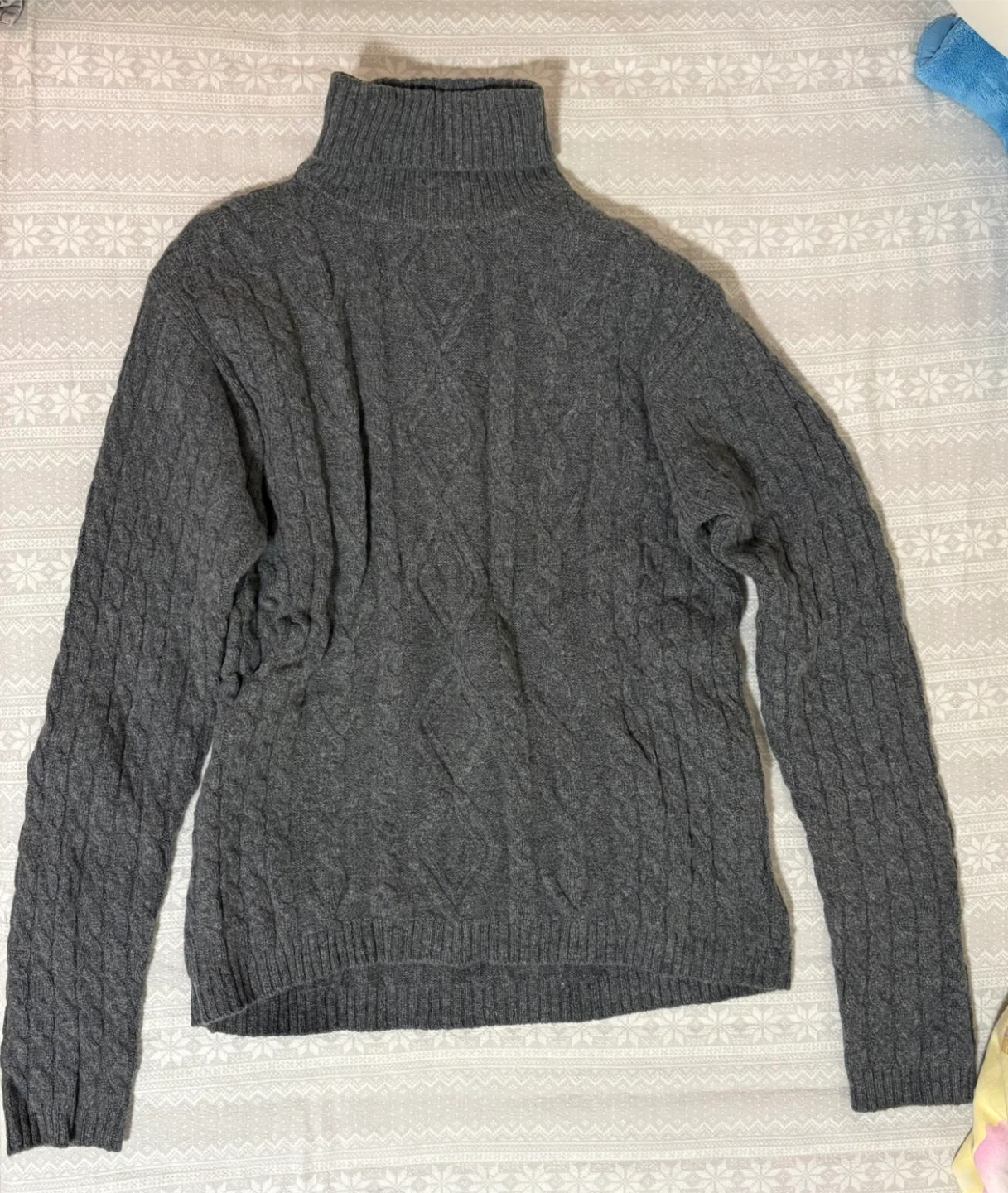Dark Grey Cable Knit Turtleneck Sweater