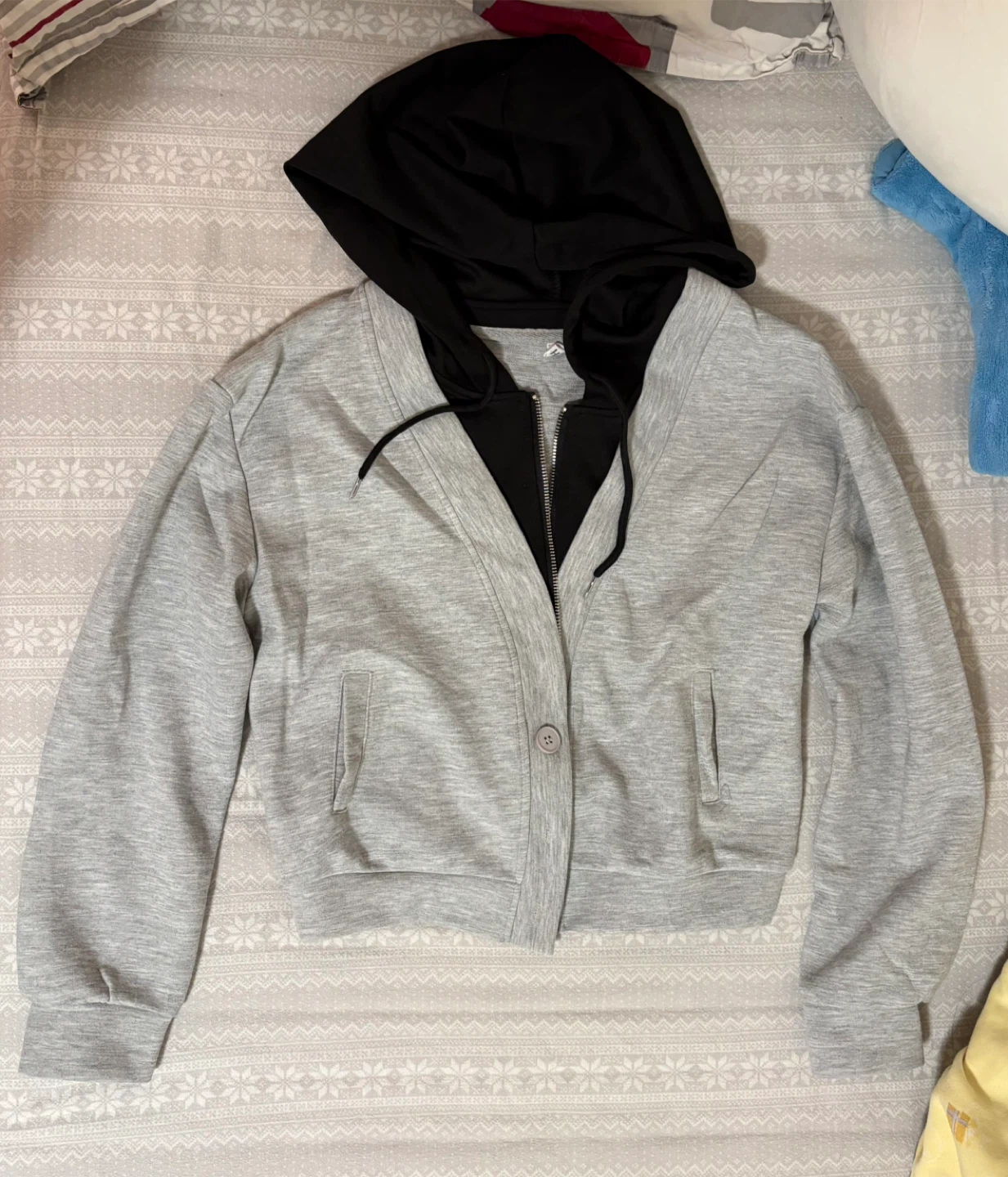 Grey & Black Cropped Hoodie Jacket