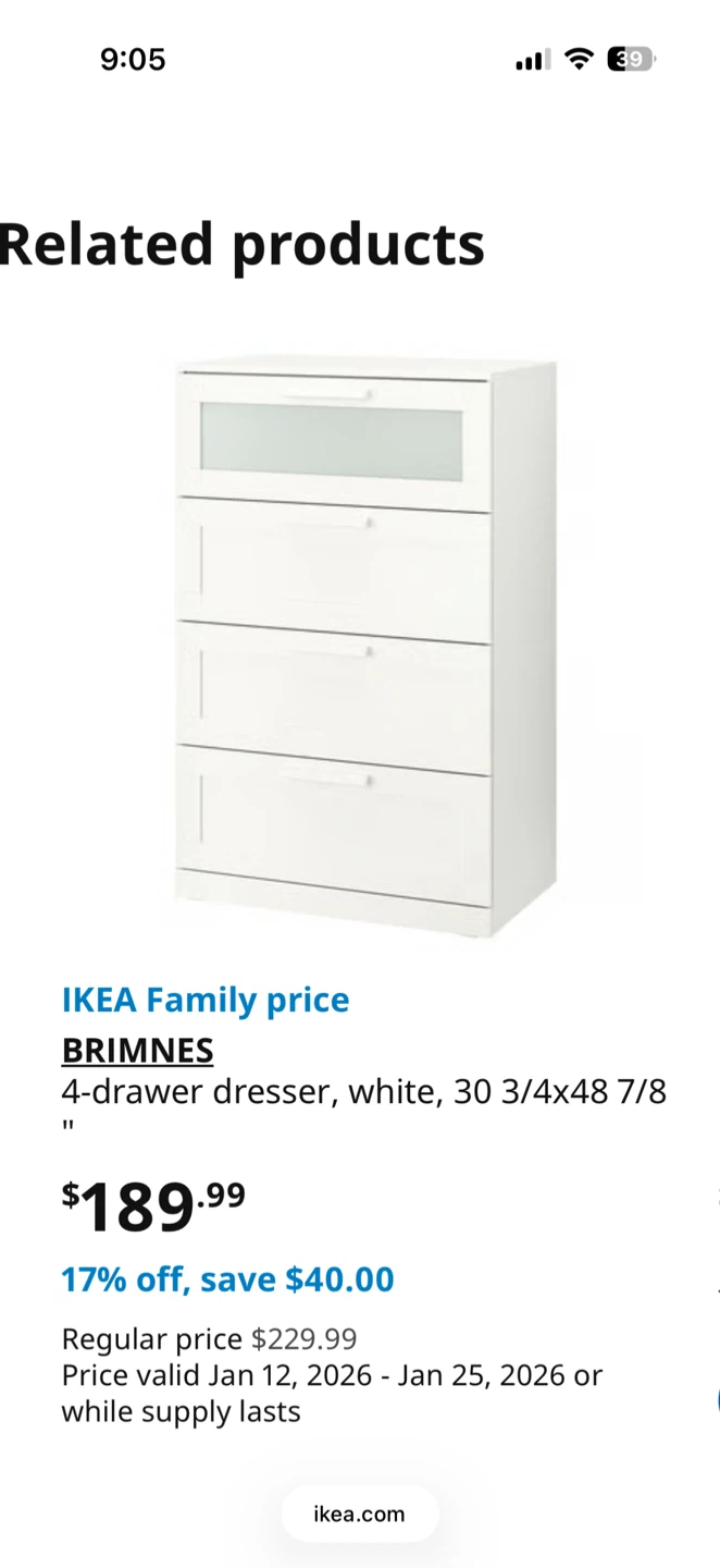IKEA BRIMNES 4-Drawer Dresser, White