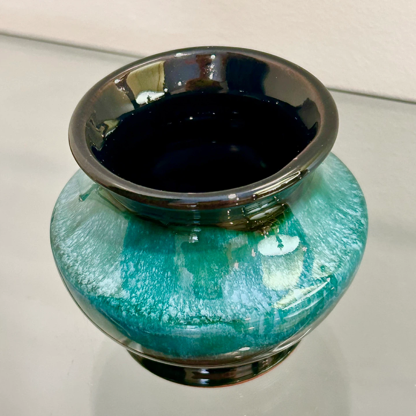 Blue Mountain Pottery BMP Canada Vase 3” Teal Drip Glaze - photo 3