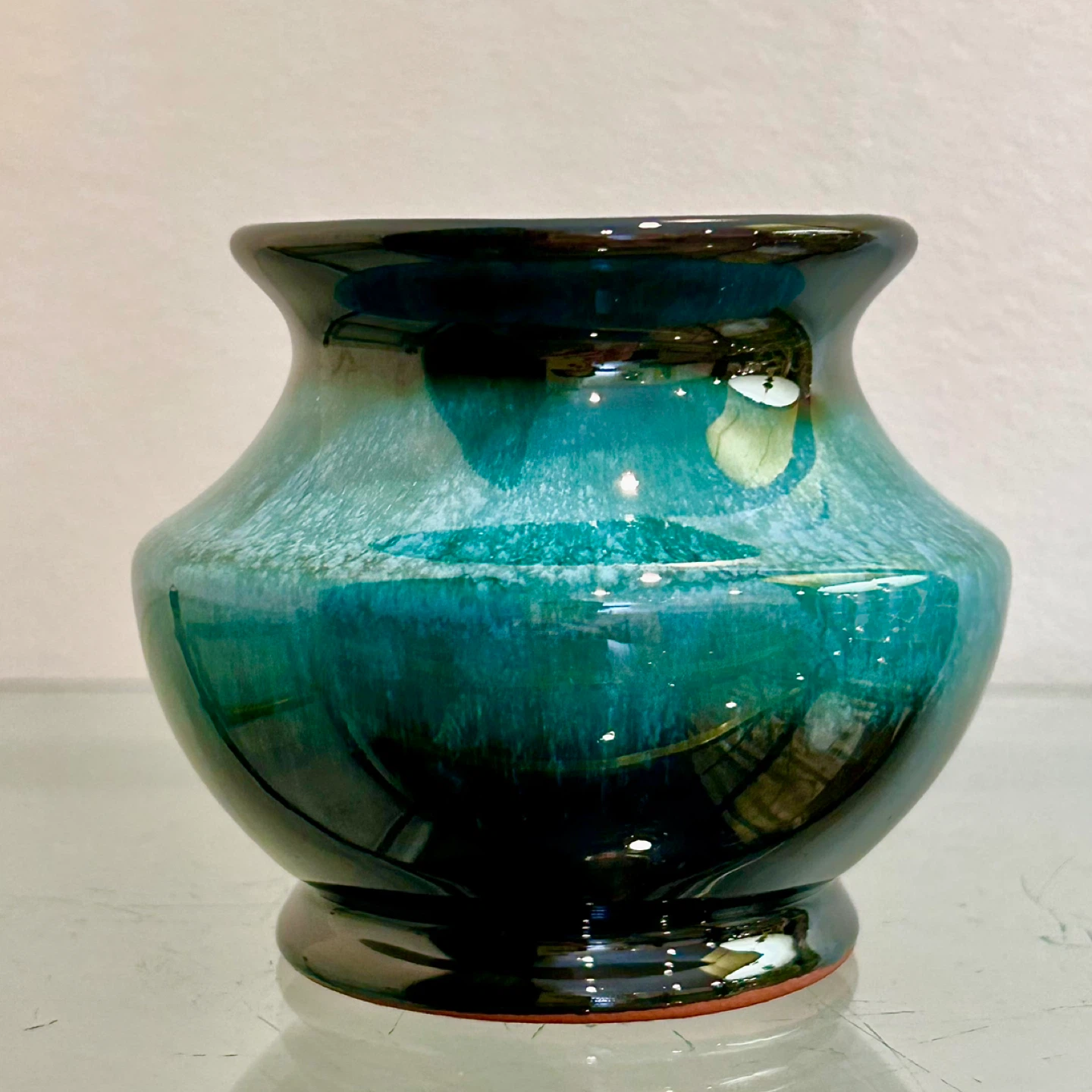 Blue Mountain Pottery BMP Canada Vase 3” Teal Drip Glaze
