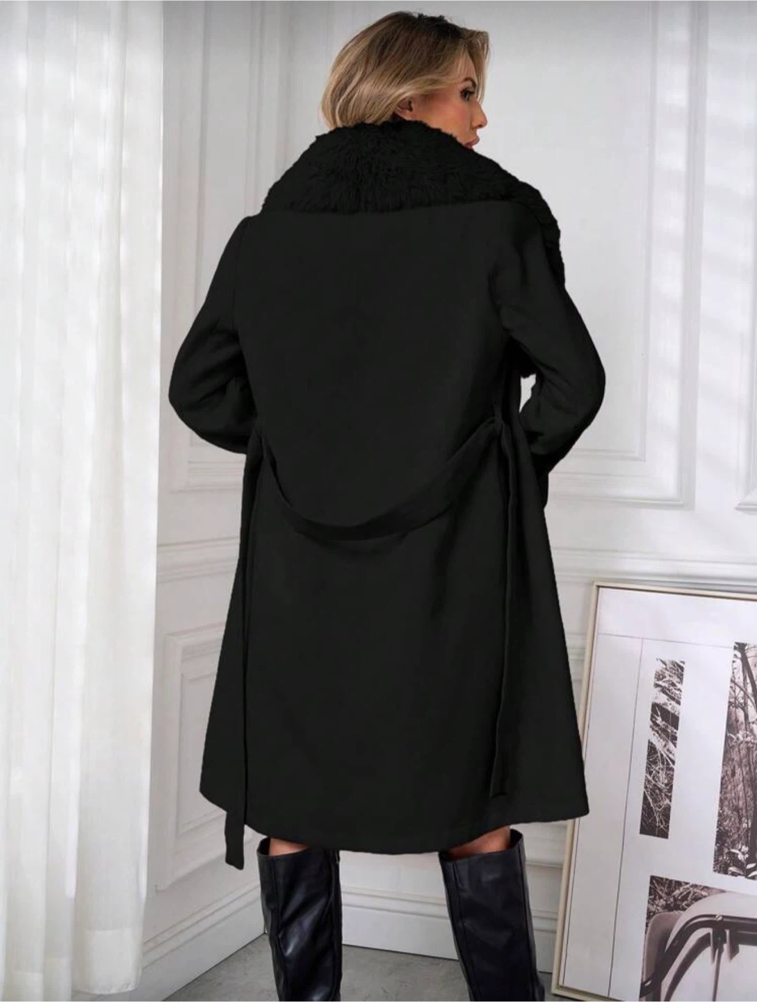 Black Faux Fur Collar Coat - photo 2