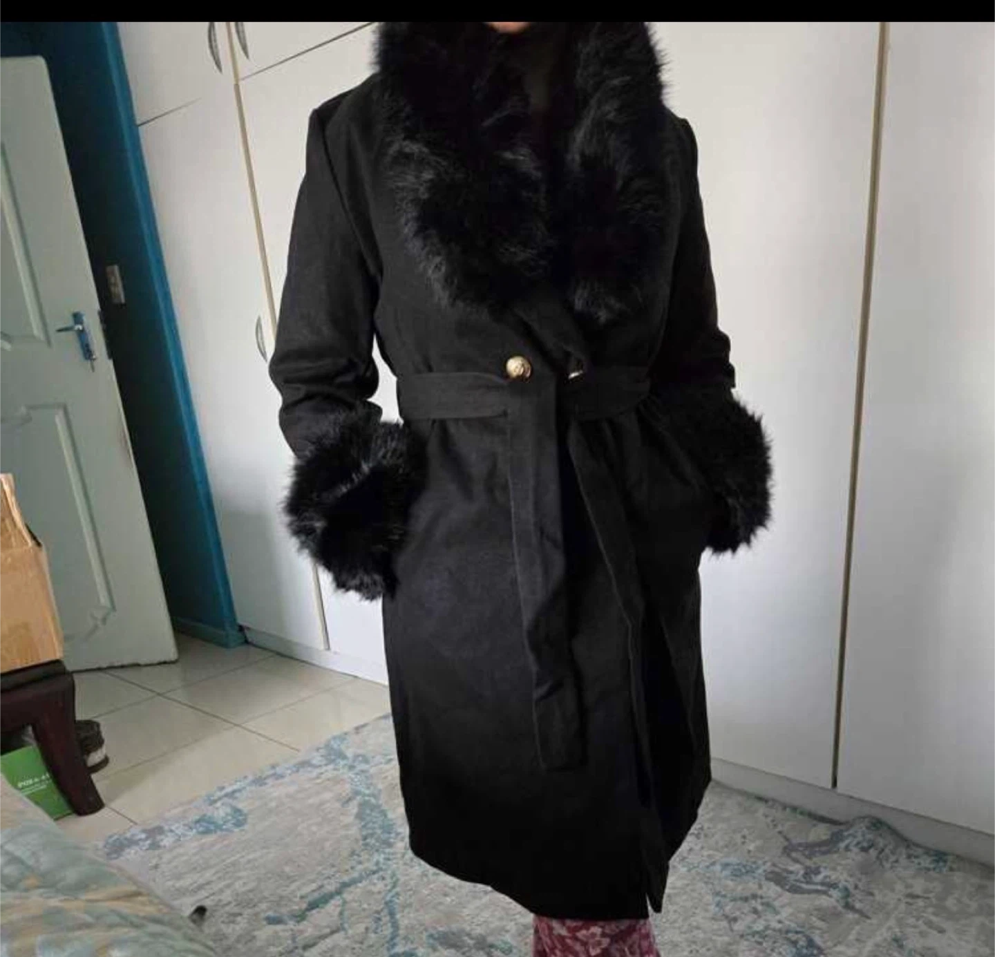 Black Faux Fur Collar Coat - photo 3