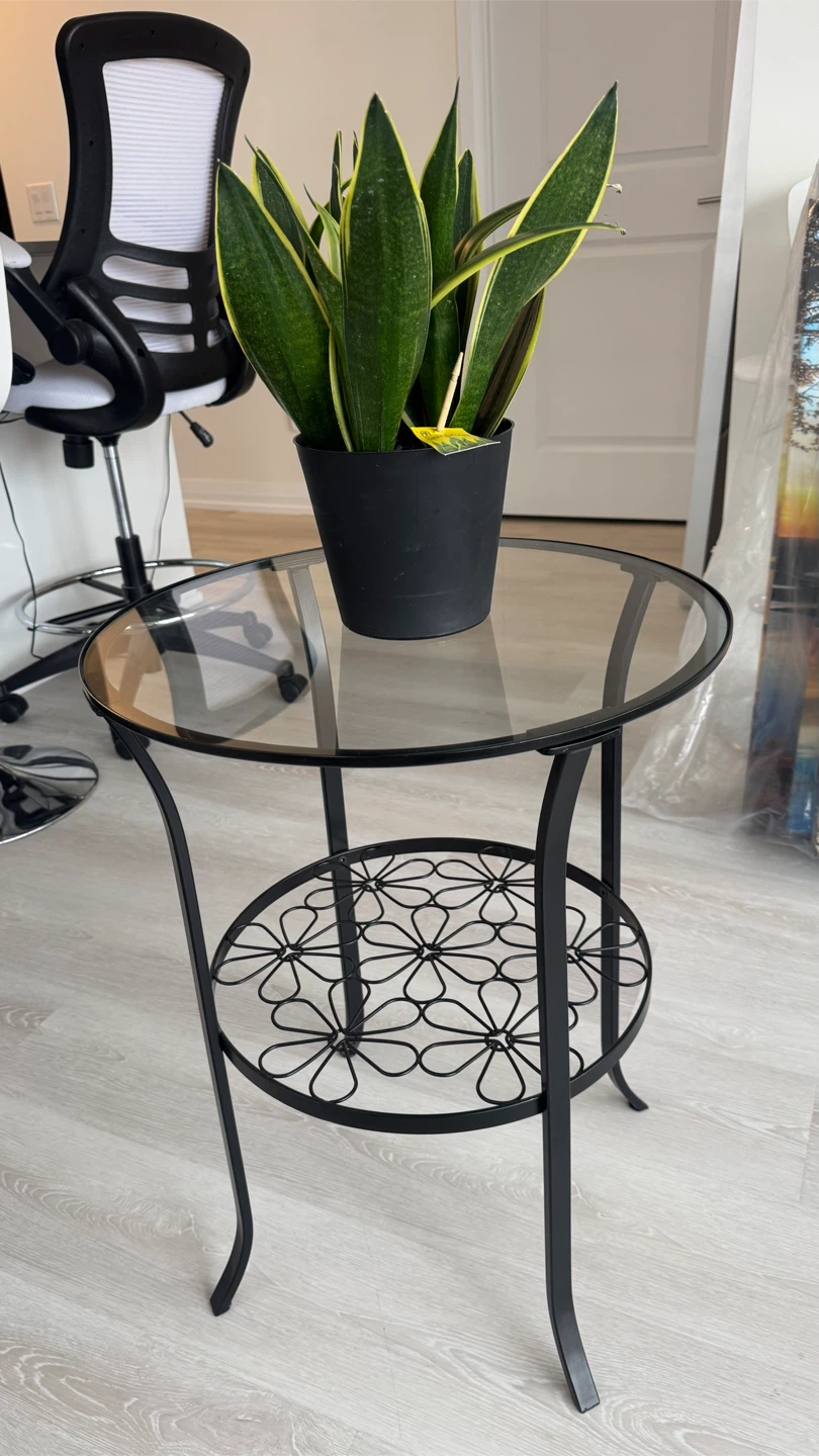 Glass Top Side Table - Black Metal Frame