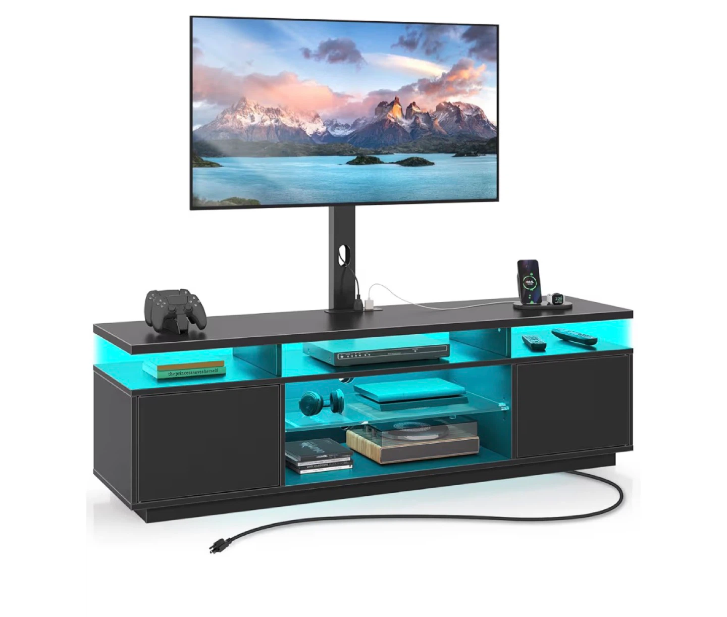 Rolanstar Black TV Stand with LED Lights