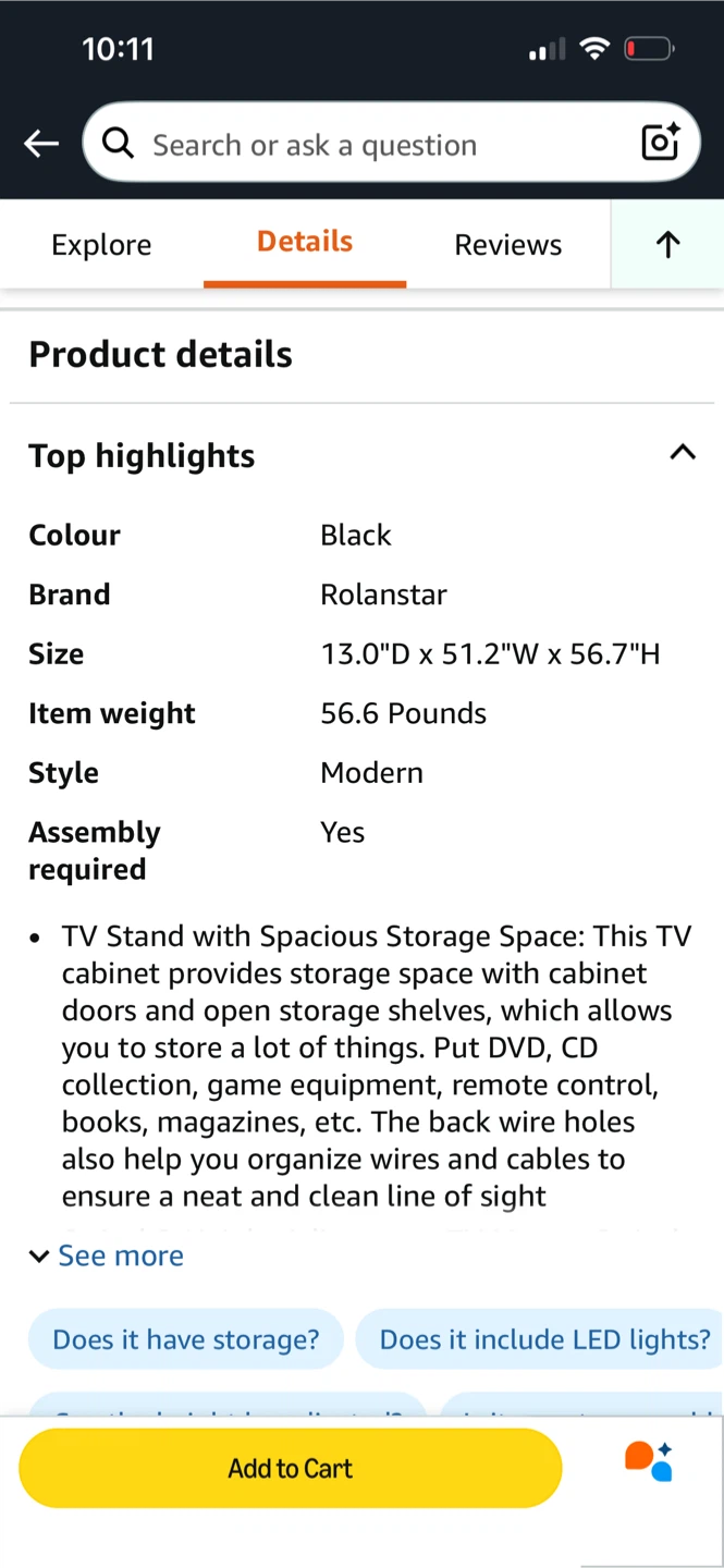 Rolanstar Black TV Stand with LED Lights - photo 2