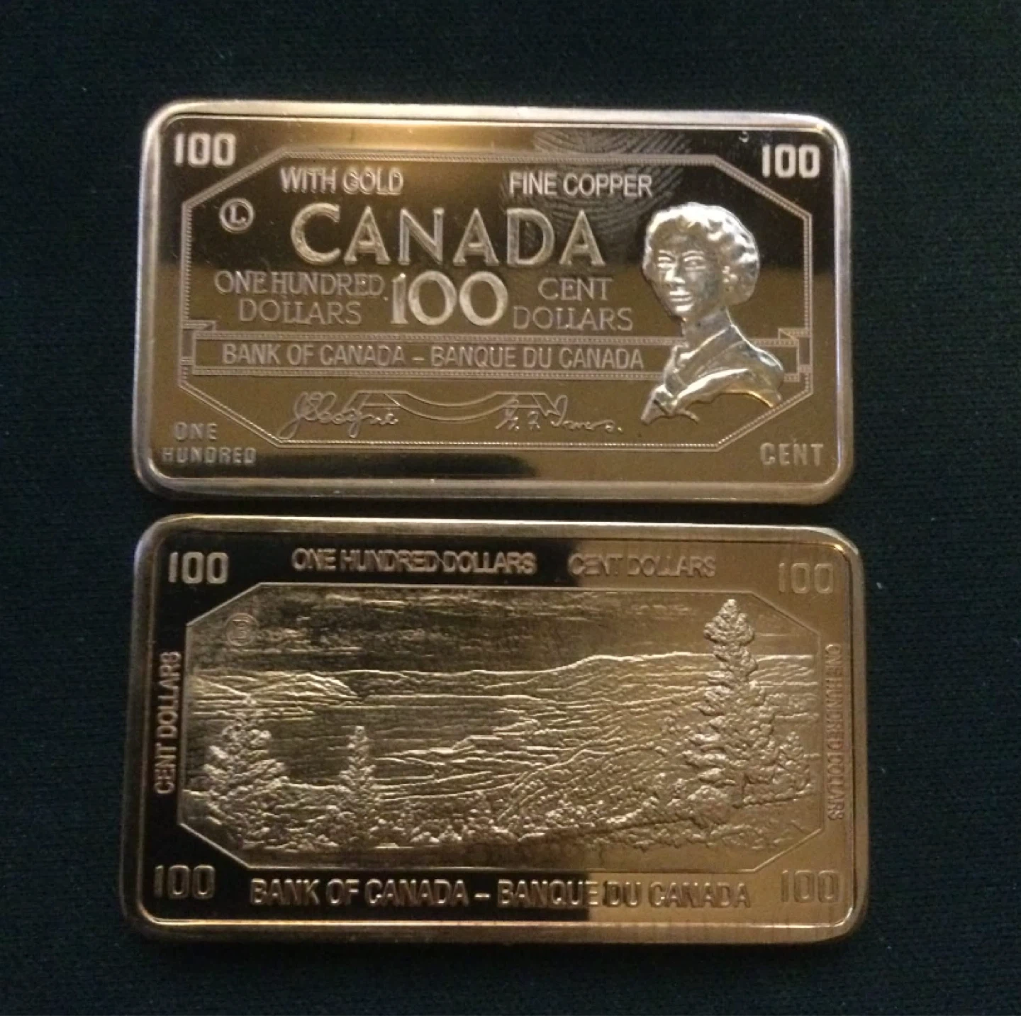 Canada 100 Dollar Fine 1oz Copper Bar