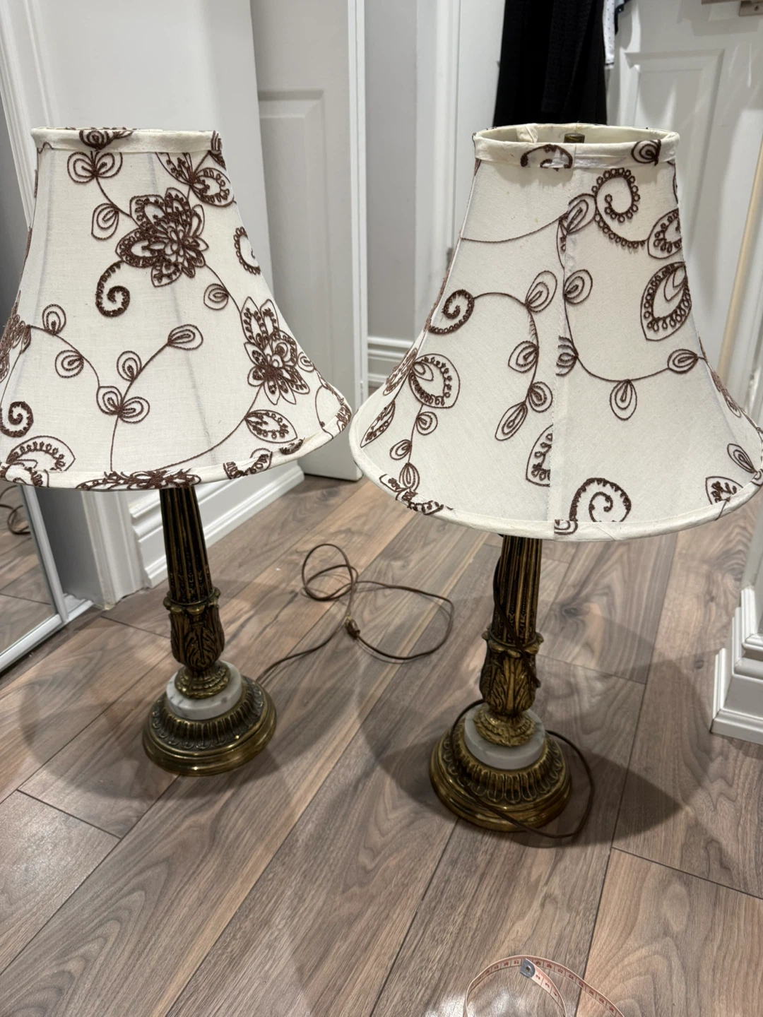 Pair of elegant antique Table Lamps Marble and bronze