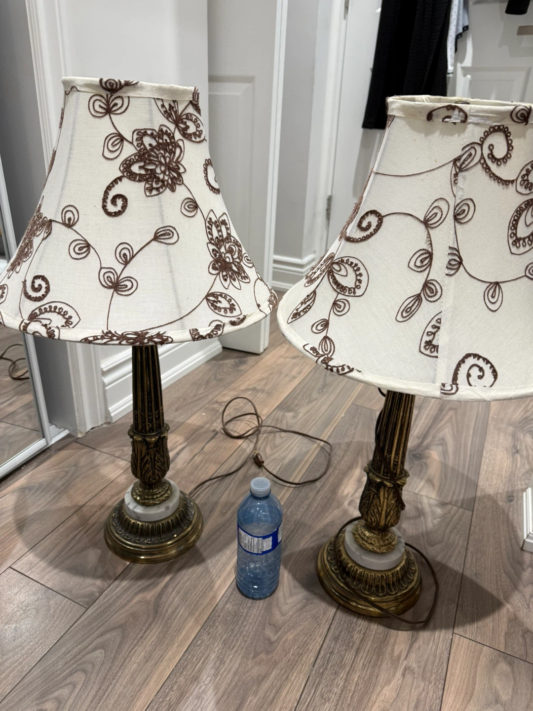 Pair of elegant antique Table Lamps Marble and bronze - photo 2