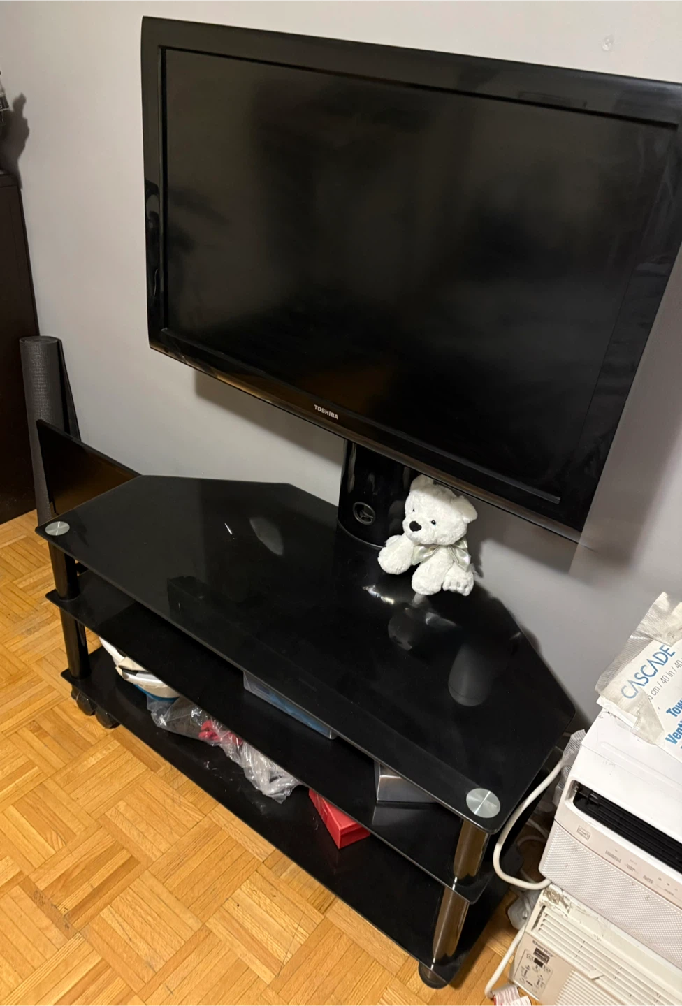 Toshiba TV, Black Glass TV Stand, and Amazon Firestick - photo 2
