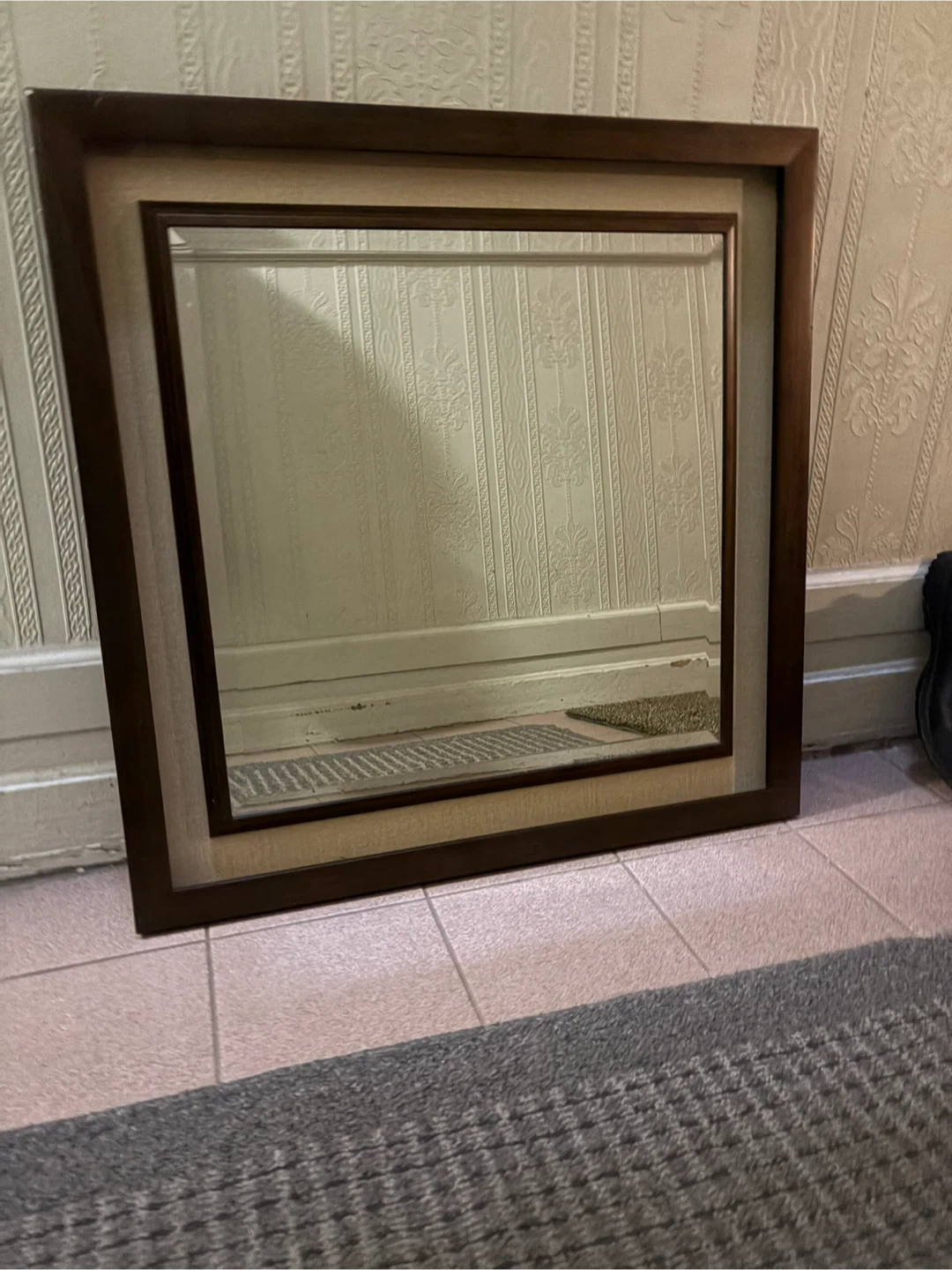 Framed Wall Mirror - Brown & Beige