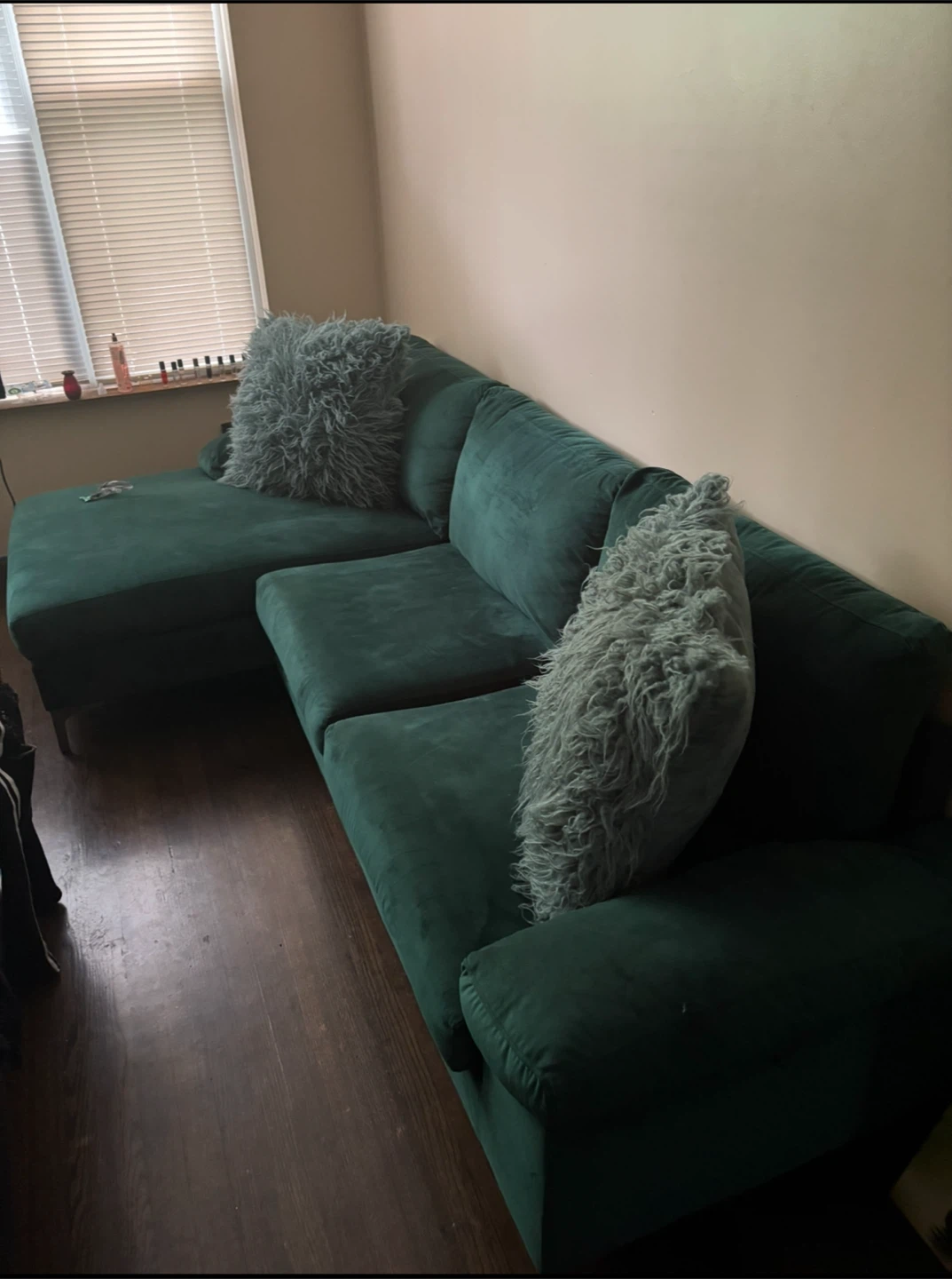 Green Sectional Sofa with Pillows