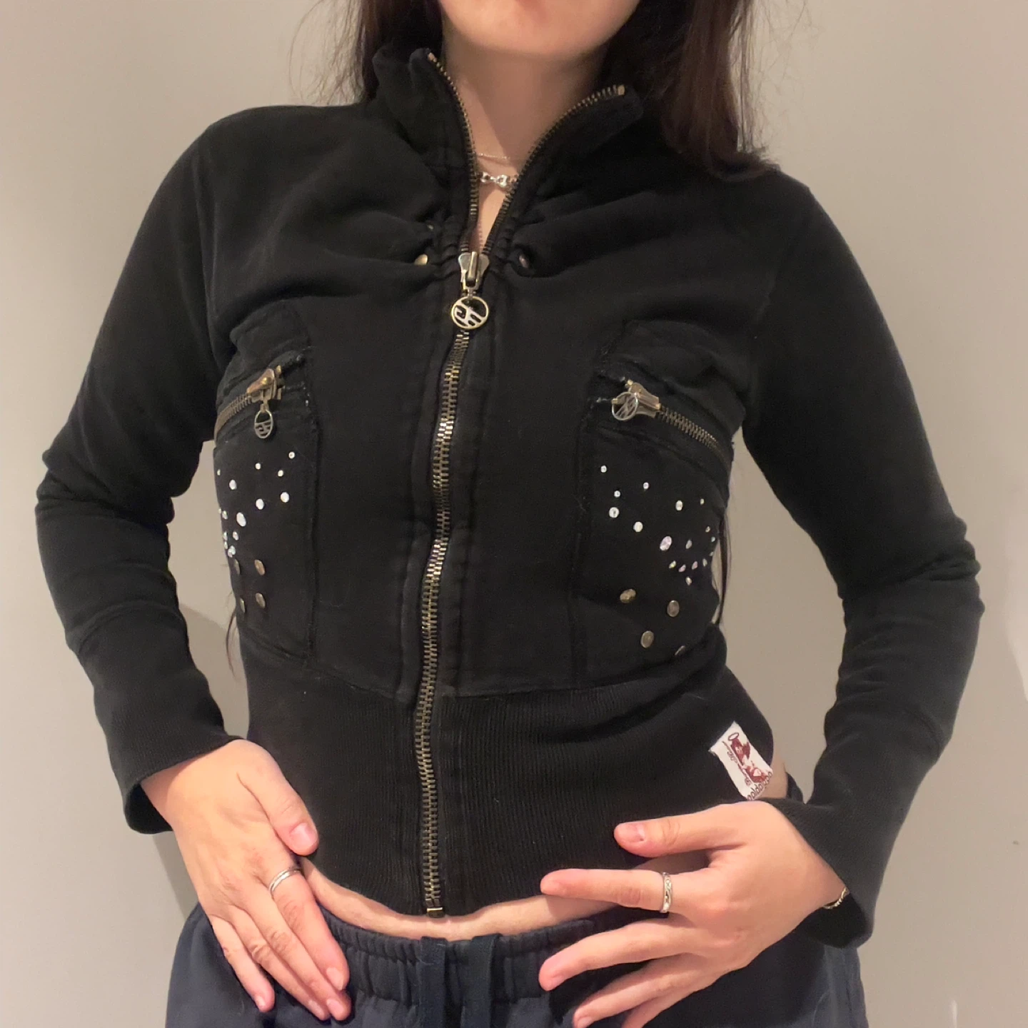Golddigga Black Floral Zip-Up Jacket - Size S