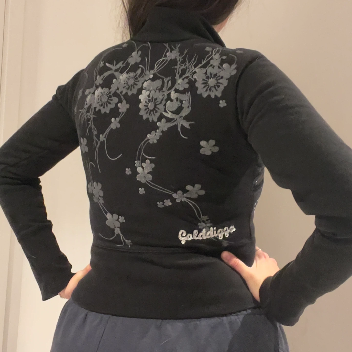 Golddigga Black Floral Zip-Up Jacket - Size S - photo 2