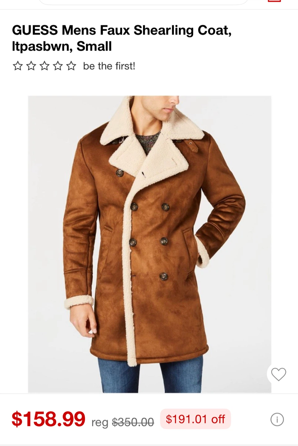 GUESS Mens Faux Shearling Coat, Small