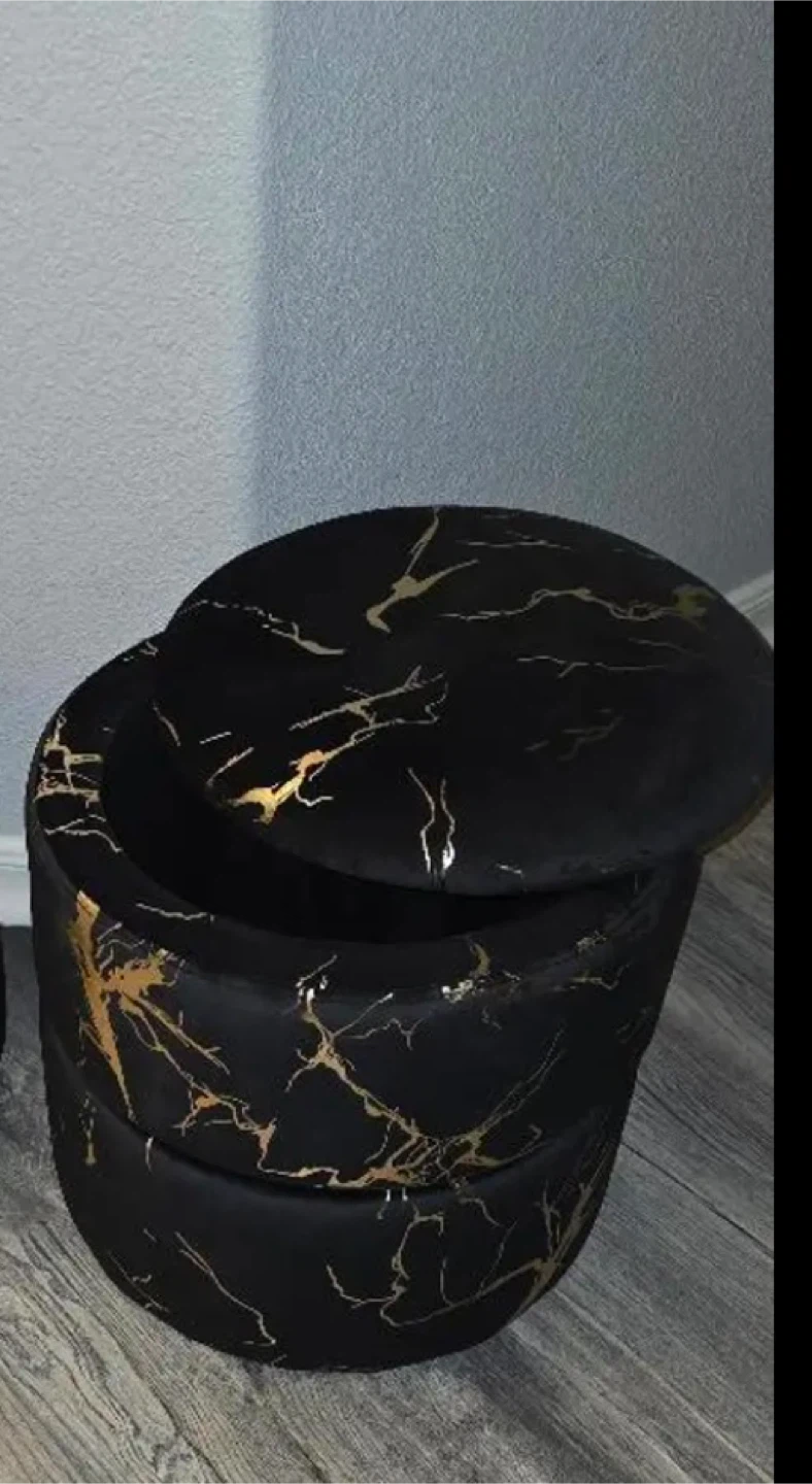 Black & Gold Marble Ottoman with Storage - photo 3