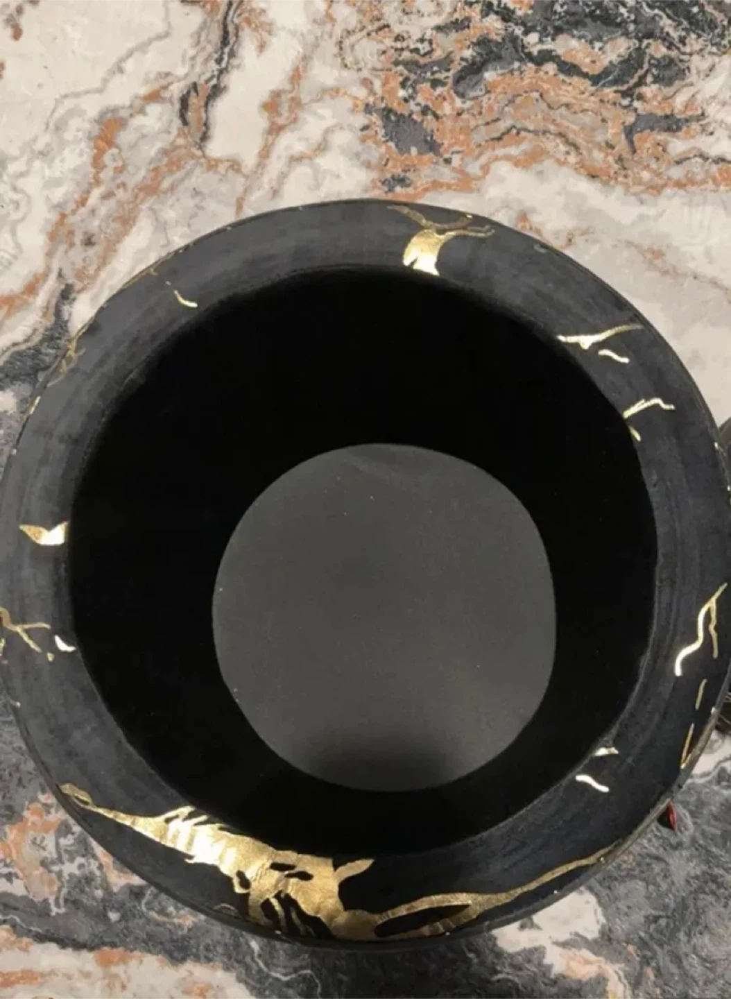 Black & Gold Marble Ottoman with Storage - photo 2