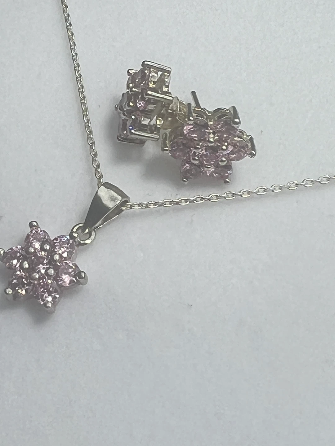 Necklace and Earring Set - Silver & Pink