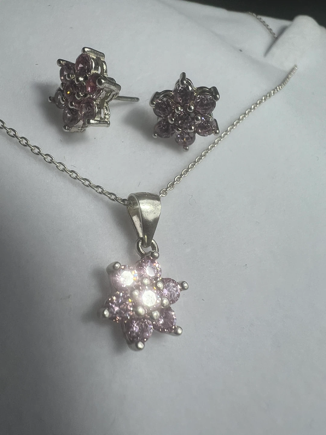 Necklace and Earring Set - Silver & Pink - photo 5