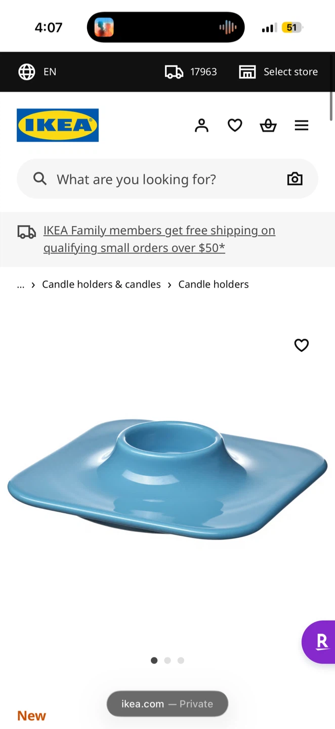 Gustaf Westman x IKEA VINTERFINT Candle Holder, Blue