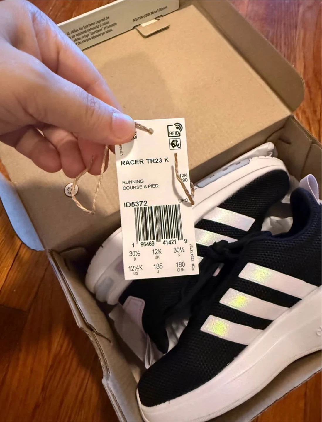 Adidas Racer TR23 K Black/White, Size 12.5 US Kids - New! - photo 3