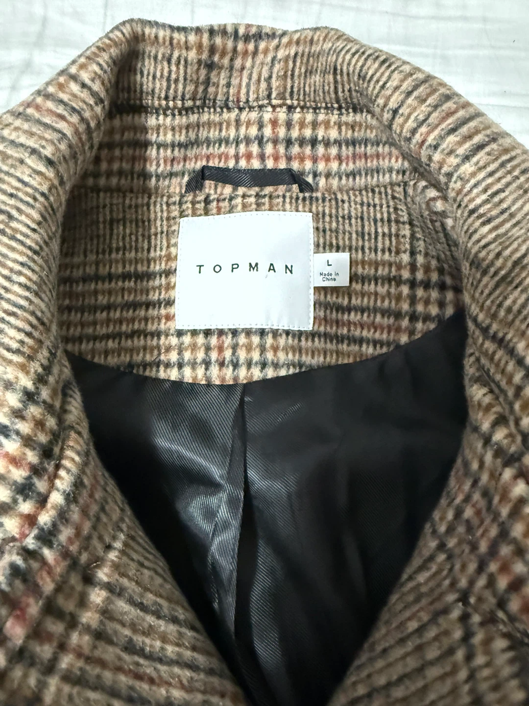 Topman Brown Plaid Overcoat - Size L - photo 2