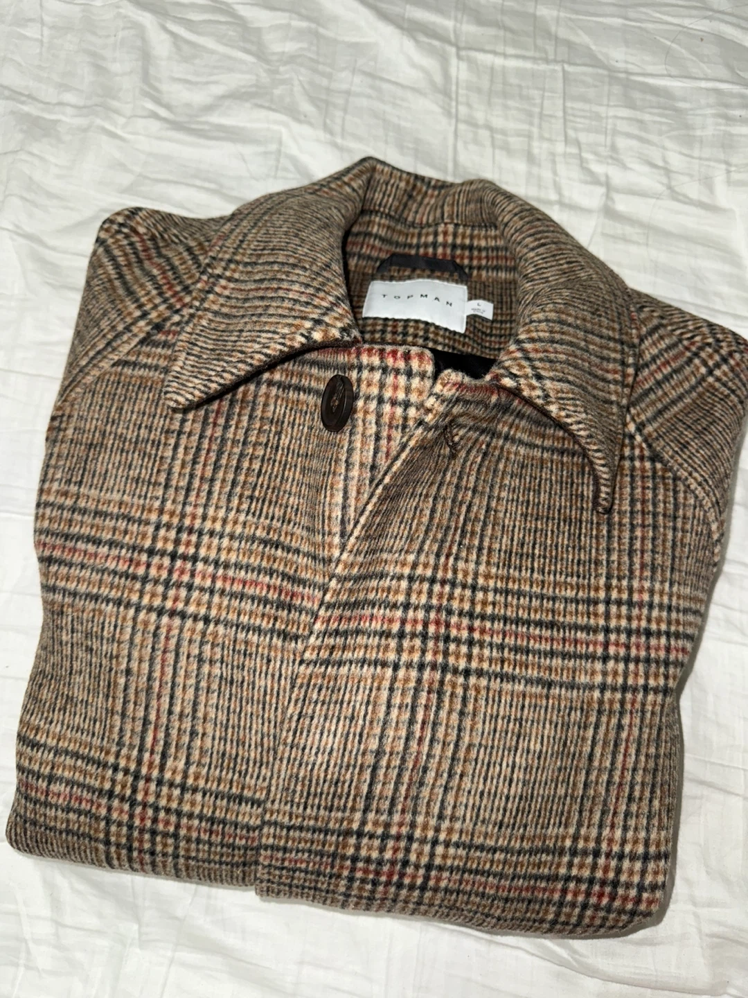 Topman Brown Plaid Overcoat - Size L - photo 4