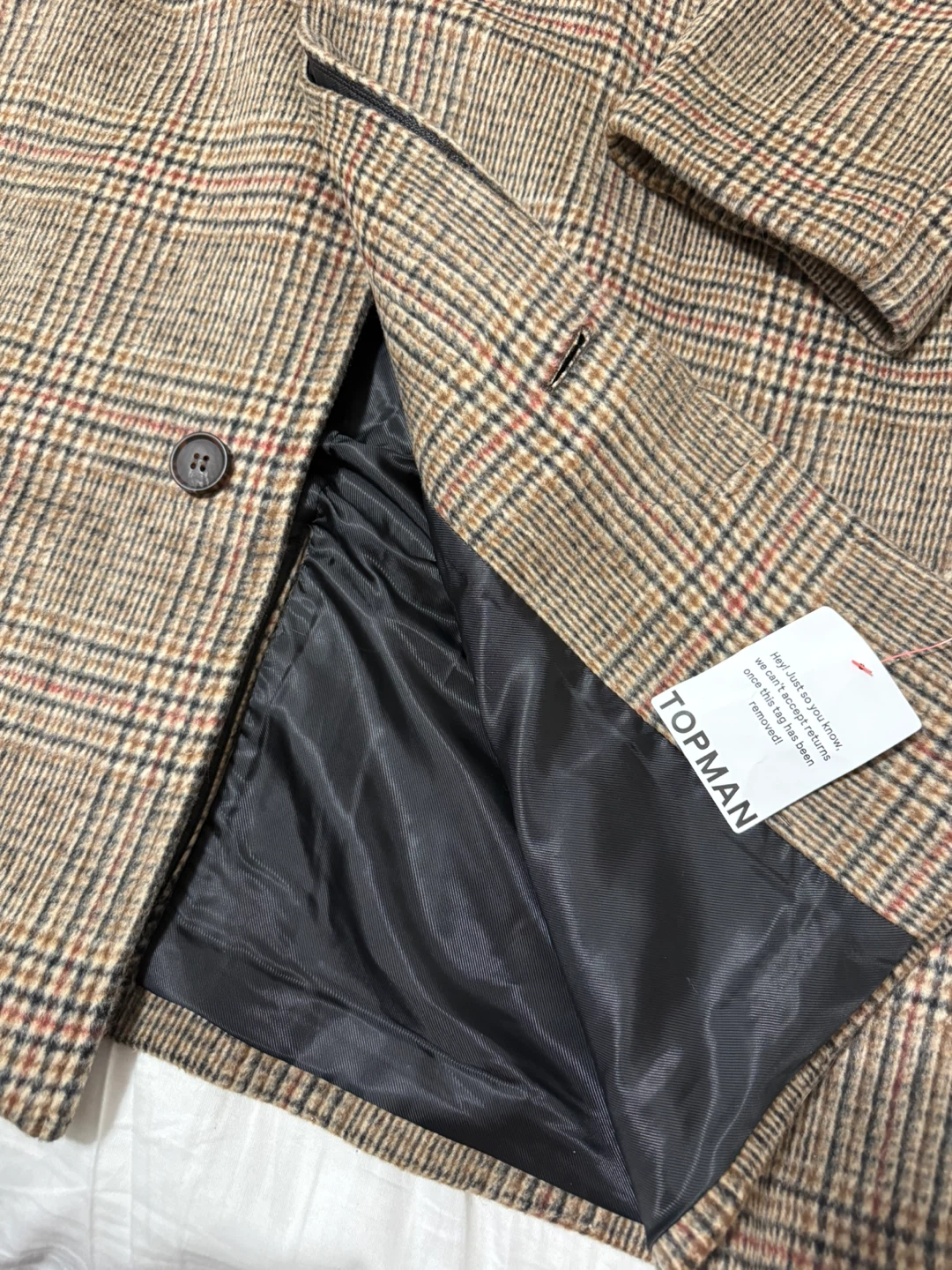 Topman Brown Plaid Overcoat - Size L - photo 3