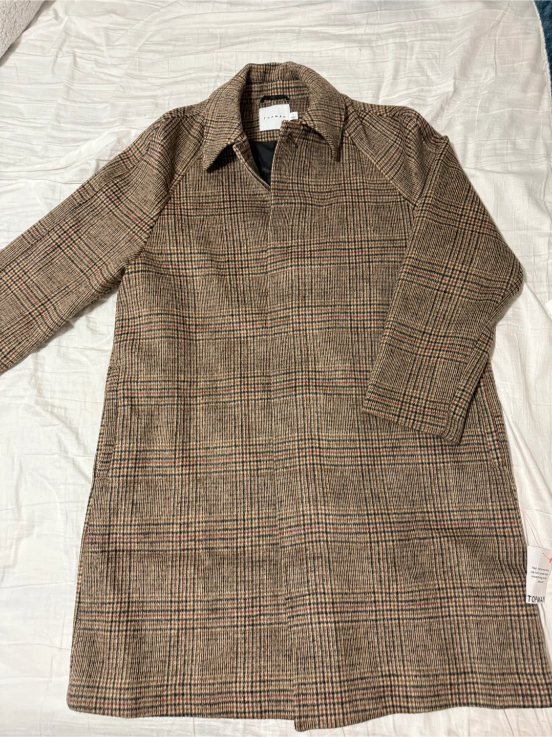Topman Brown Plaid Overcoat - Size L