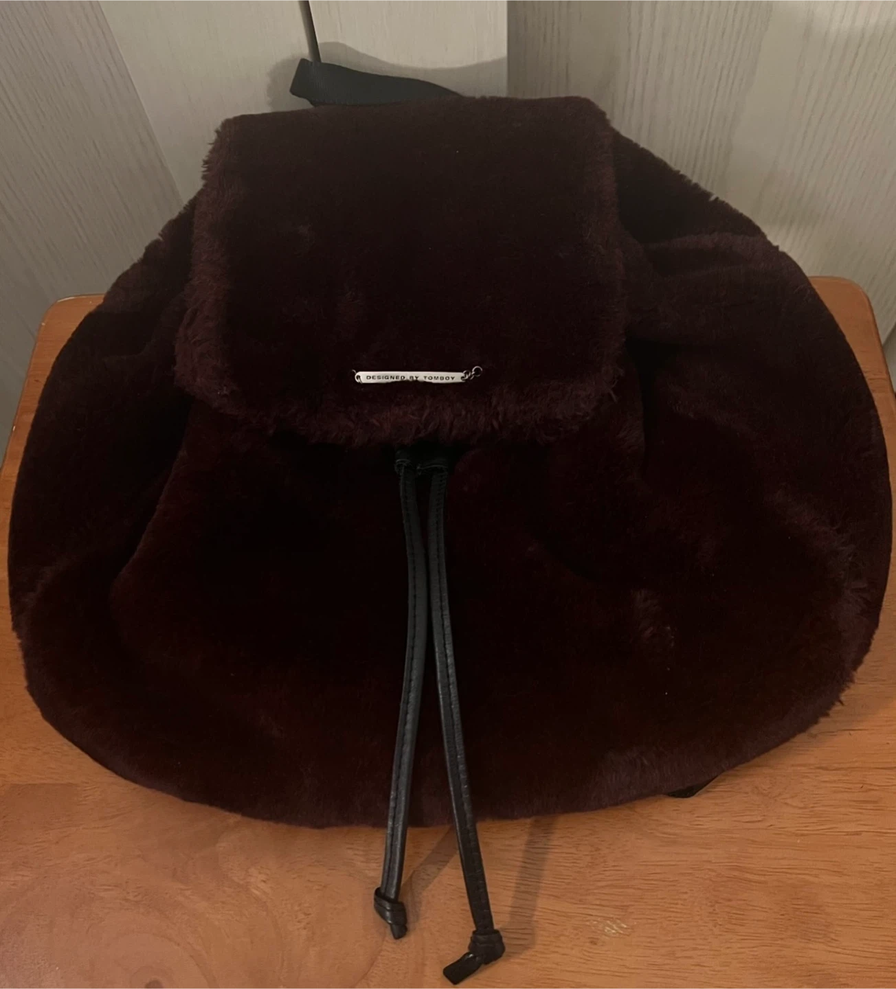 Burgundy Faux Fur Backpack