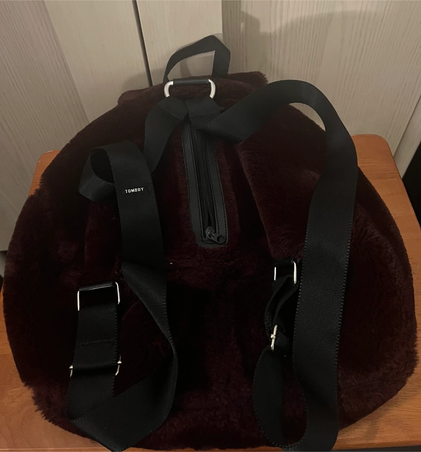 Burgundy Faux Fur Backpack - photo 2