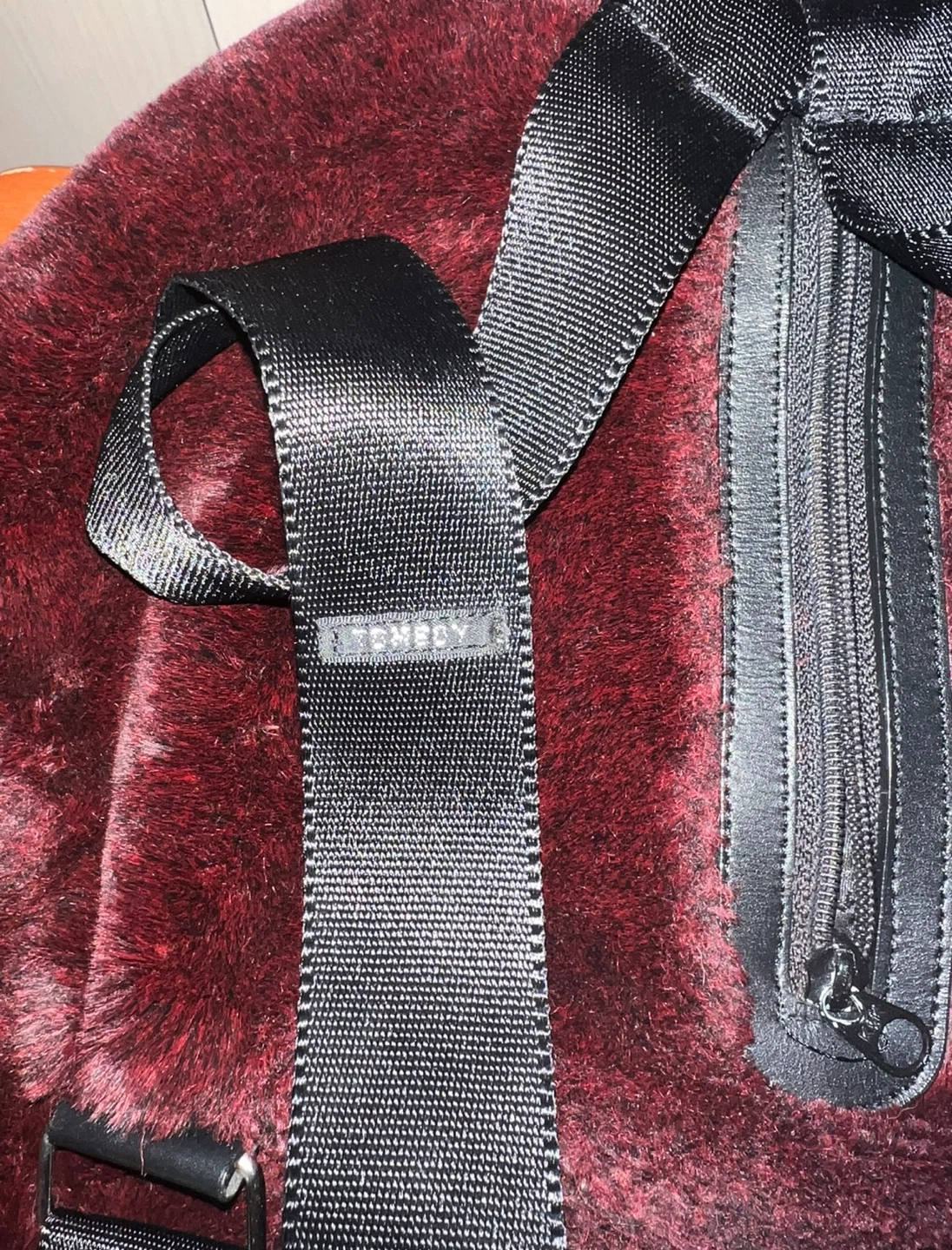 Burgundy Faux Fur Backpack - photo 3