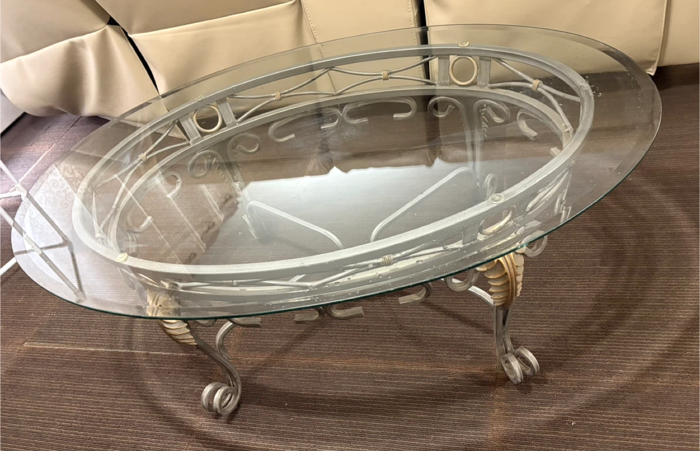 Oval Glass Coffee Table - Silver Frame
