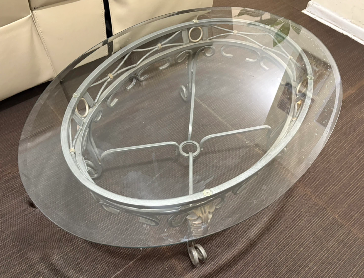 Oval Glass Coffee Table - Silver Frame - photo 2
