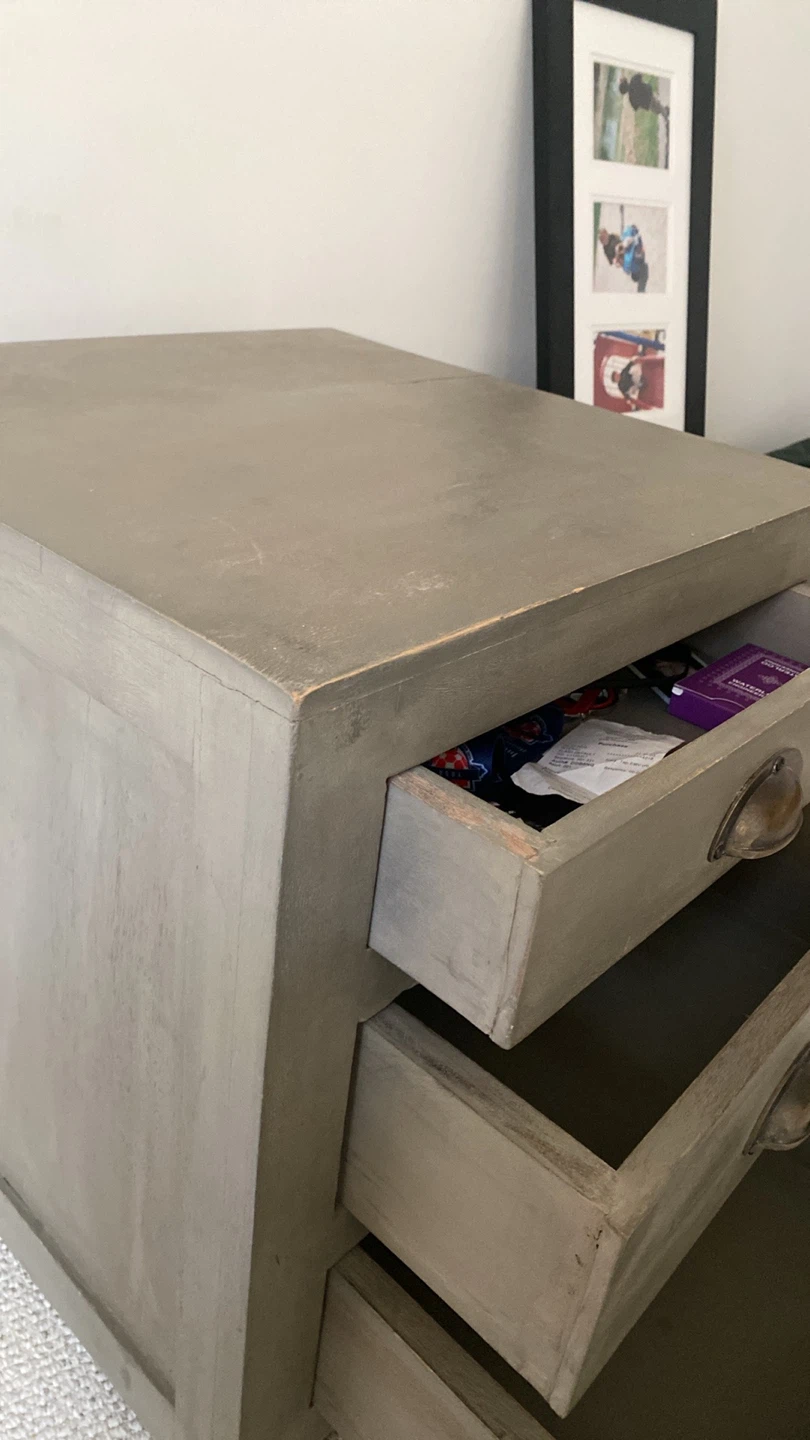 Grey Wooden 3-Drawer Bedside Table - photo 3