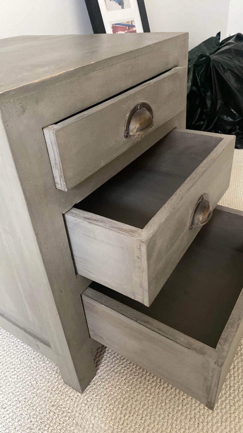 Grey Wooden 3-Drawer Bedside Table