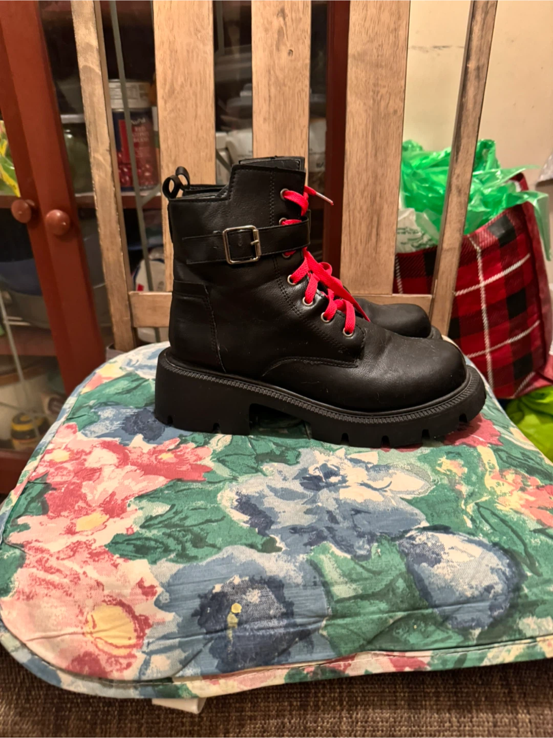 Women’s Black Ankle Boots with Red Laces, Size 8 US. - photo 3