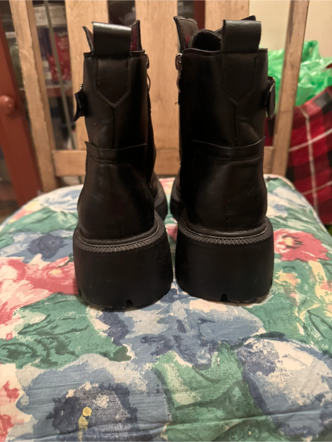 Women’s Black Ankle Boots with Red Laces, Size 8 US. - photo 5
