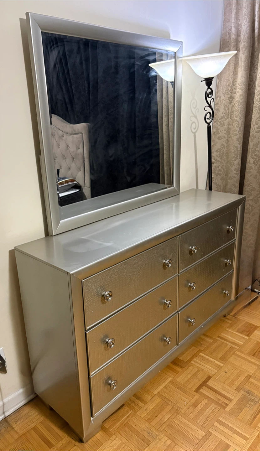 Silver Dresser/Vanity with Mirror