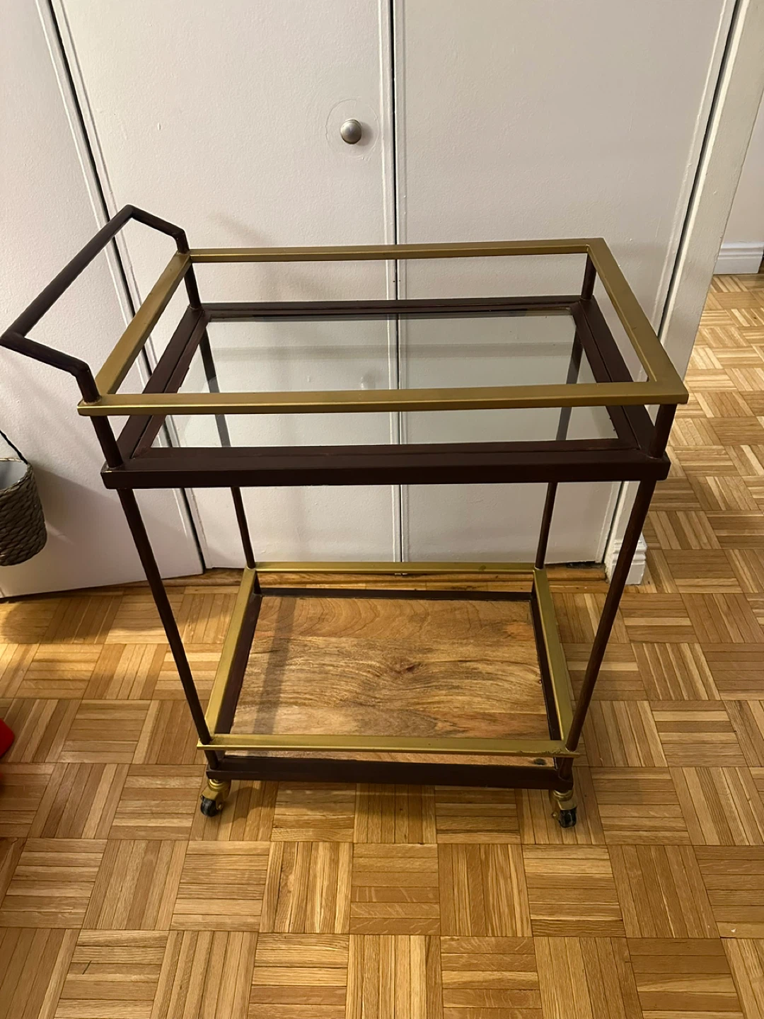 🥕Bar Cart with Glass & Wood Shelves - photo 3