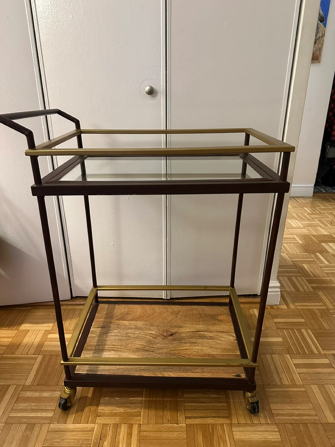 🥕Bar Cart with Glass & Wood Shelves