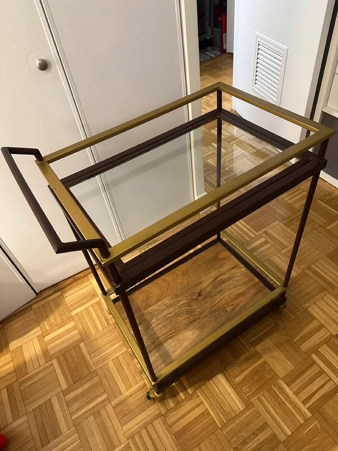 🥕Bar Cart with Glass & Wood Shelves - photo 2