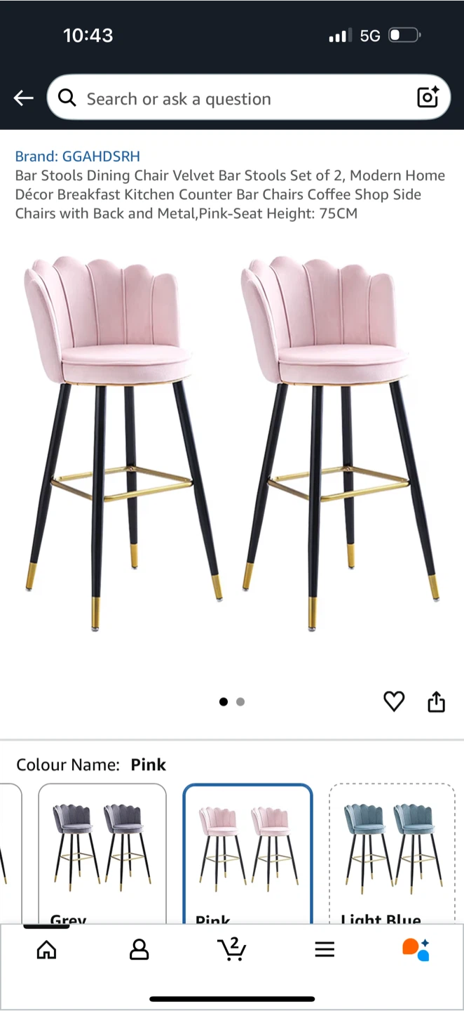 GGAHDSRH Pink Velvet Bar Stools (Set of 2) - photo 3
