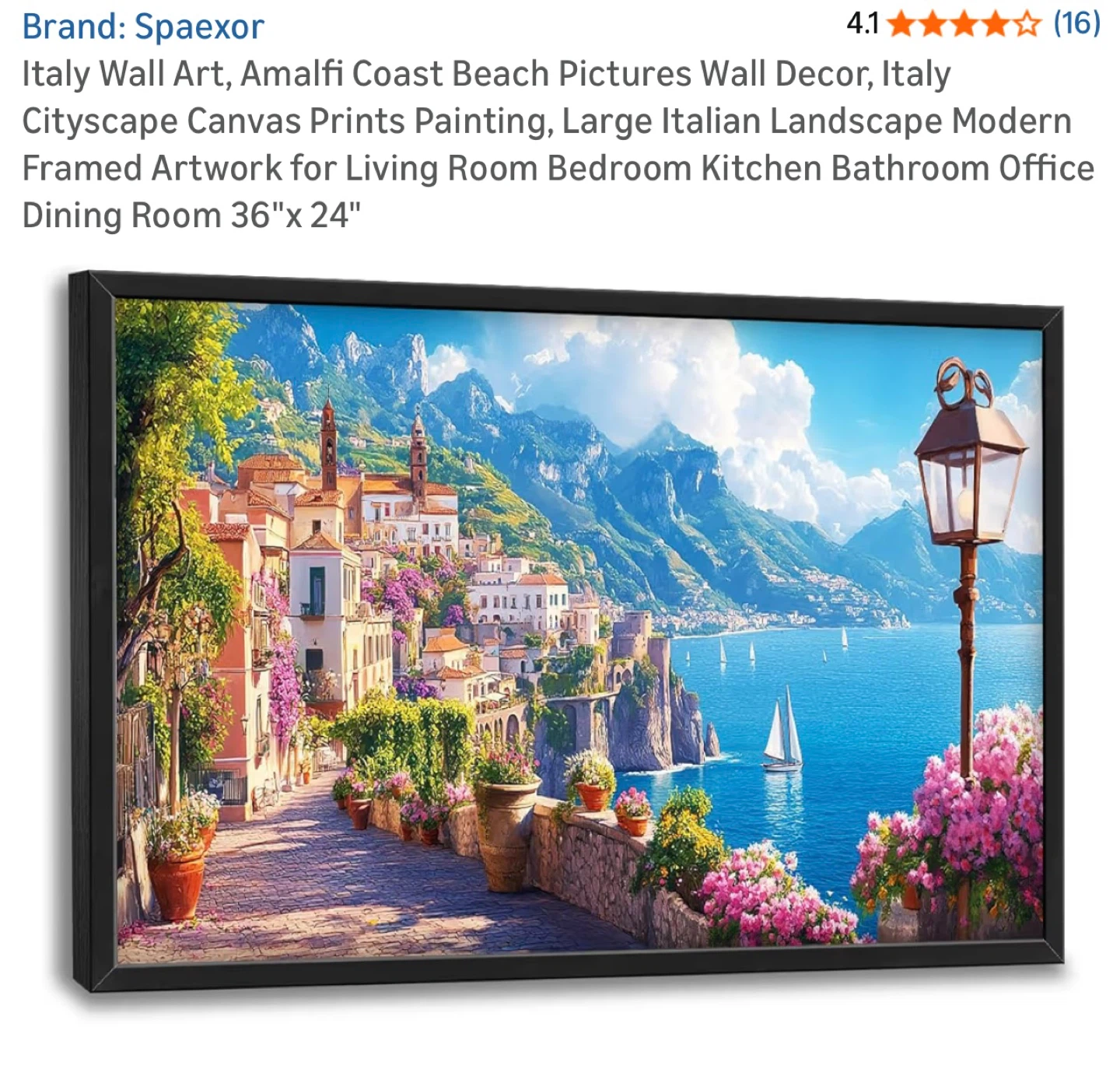 Italy Amalfi Coast Beach Wall Art 36"x24" - photo 3